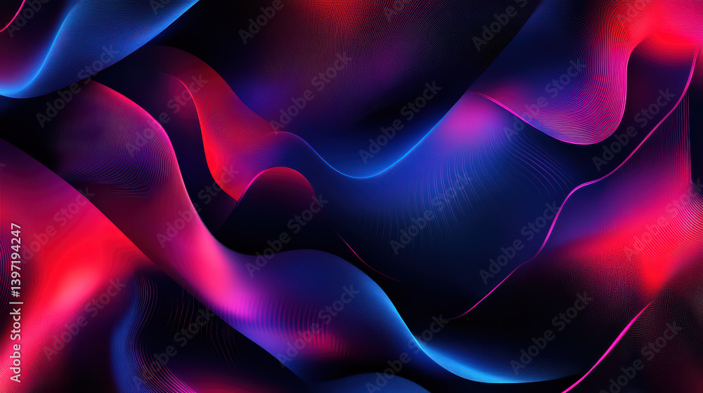 Poster abstract fluid flow: a mesmerizing abstract design featuring vibrant waves of crimson and azure, mer