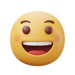 Fototapeta premium Joyful 3D Emoji Rendering: A Giggle-Inducing Yellow Smiley Face with Brown Eyes and Blush