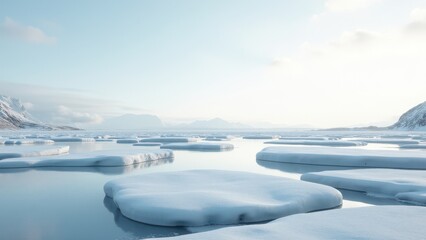Obraz premium Floating sea ice formations on calm water under soft overcast polar light 