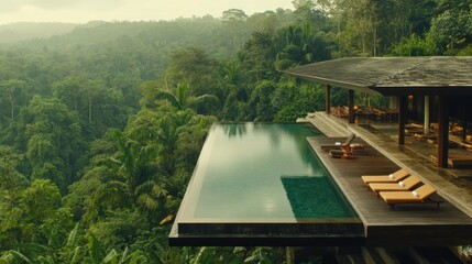 Luxurious Modern Villa with Infinity Pool Overlooking Lush Jungle Landscape in Exotic Setting