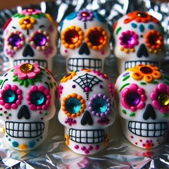 Imperfect Sugar Skulls Several small sugar skulls on a piece of