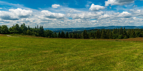 View from Lieskova hill above Skalita village in Kysucke Beskydy mountains in Slovakia