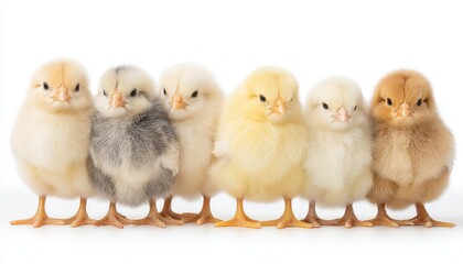 a group of cute little chicks - isolated on white background
