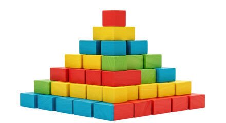 Isolated Pyramid of Colorful Wooden Blocks