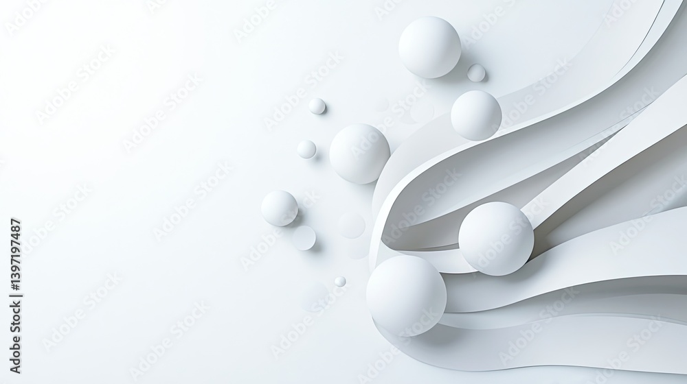 Aufkleber dynamic abstract white background design with spheres and waves minimalist art digital presentation