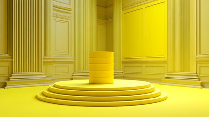 Obraz premium Bright Yellow Podium with Three Steps in Elegant Interior Setting
