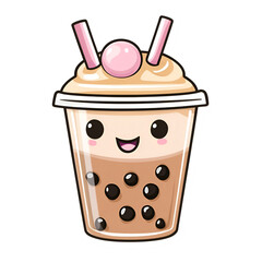 Enjoying a colorful bubble tea experience at a cozy  - close-up digital illustration of fun and delightful moments