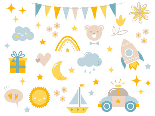Obraz premium Cute children's set of elements for creating designs and decorating