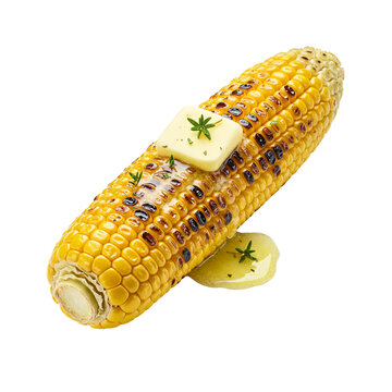 Grilled corn on the cob with butter perfect summer bbq side dish recipe isolated on a transparent background