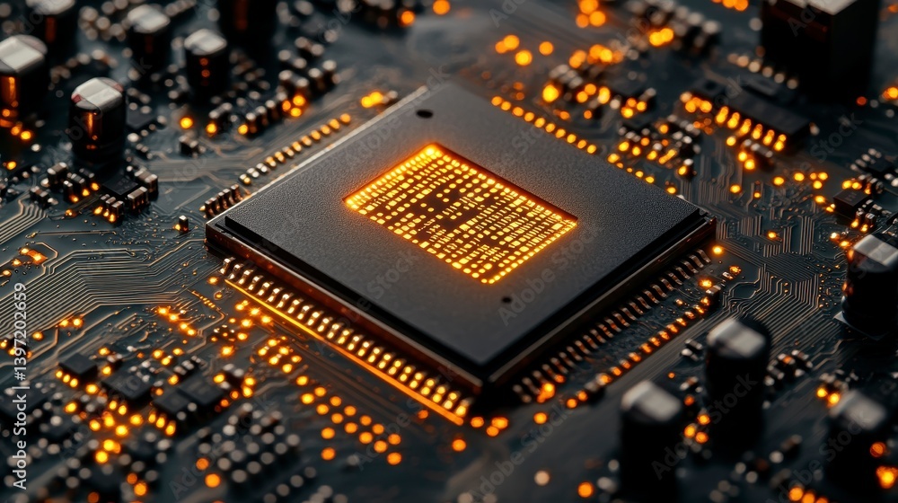 Aufkleber glowing circuit board with central processing unit and integrated components