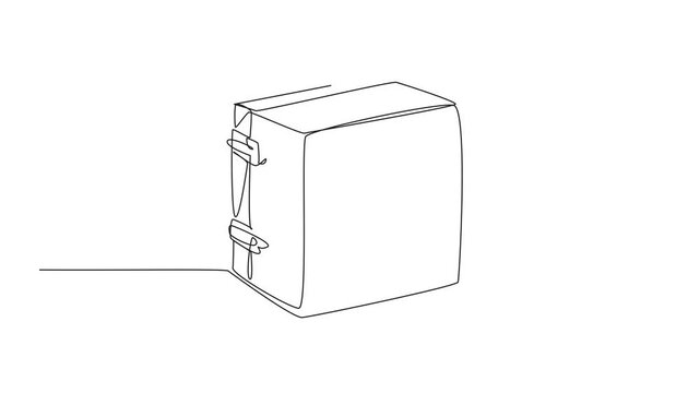 Animated self drawing of continuous one line drawing pinhole camera made of wood. Made from wood waste. Environmentally friendly. Anti pollution. World Pinhole Photography Day. Full length animation