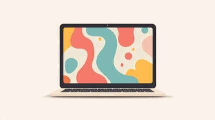 Laptop Display, Abstract Design, White Background