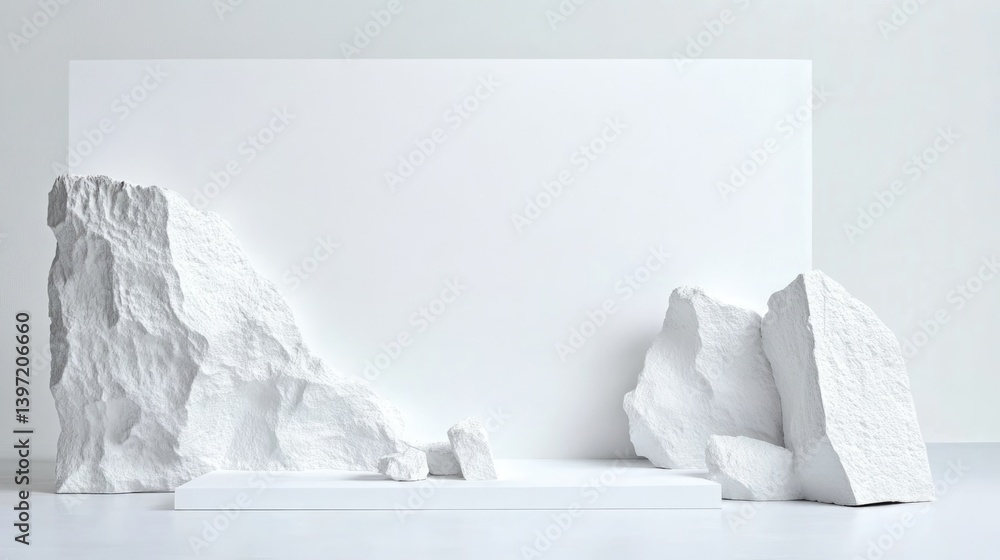 Aufkleber minimalist sculpture display with white background studio setup artistic composition clean viewpoint
