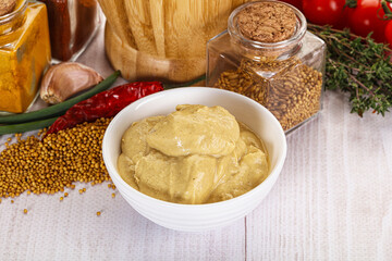 Dijon mustard sauce in the bowl
