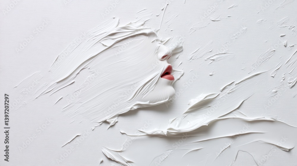 Poster artistic expression of a face in white paint on smooth surface abstract texture minimalist style