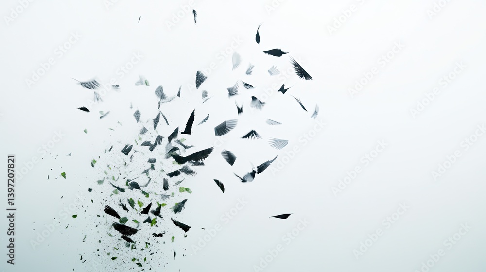 Aufkleber dynamic flight of birds in abstract art white background digital creation minimalist style