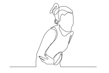 Stomach Pain One Line Drawing, Woman with Abdominal Pain.