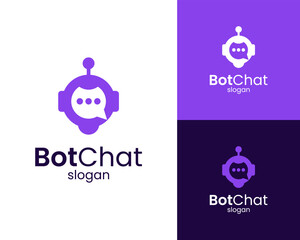 Chatbot AI Robot Head Speech Bubble for Tech Auto Communication Vector Logo Design Illustration