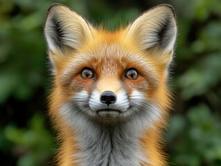 Fototapeta premium Fox stares intently; bushy red fur.