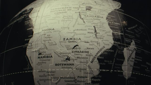 Dark map of Zambia, Namibia, Congo, Tanzania in Africa