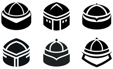 Traditional Black Islamic Cap Icons with Elegant Designs