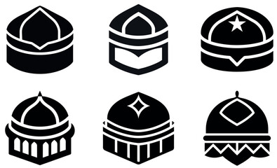Traditional Black Islamic Cap Icons with Elegant Designs