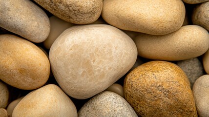 Fototapeta premium Smooth Beige and Brown Stones Close-Up Texture Background