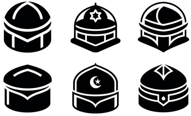 Traditional Black Islamic Cap Icons with Elegant Designs