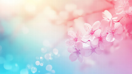 Delicate Blossoms: Gentle cherry blossoms bloom, their soft petals awash in a spectrum of pastel hues, kissed by the ethereal glow of sunlight. A celebration of nature's fleeting beauty.
