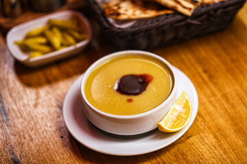 Turkish lentil cream spicy soup