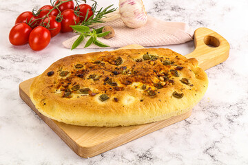 Homemade ciabatta bread with olives