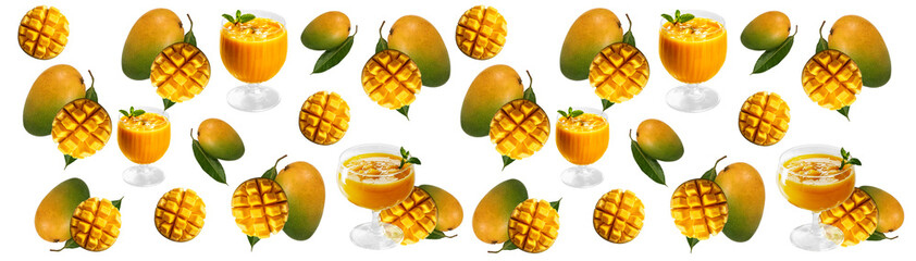 seamless pattern with yellow mango smoothy