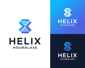 Helix DNA With Hourglass Abstract Modern For Medical Technology Vector Logo Design Illustration