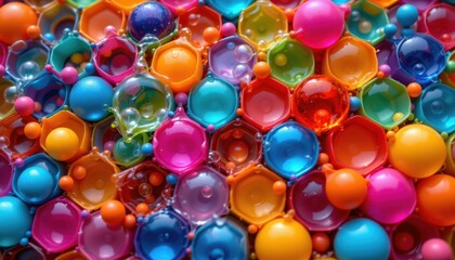 Colorful Honeycomb An imaginative honeycomb structure filled with colorful organic bubbles, showcasing texture and depth.