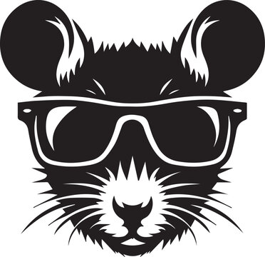 rat with sunglasses head vector illustration, rat head with sunglass silhouette vector black and white, rat clipart