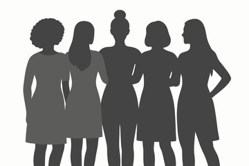 Diverse Female Silhouettes Standing Together, Modern Minimalist Vector Design for Women Empowerment, Feminism, Diversity and Inclusion Concepts, Business Team, Fashion, Beauty Industry Graphics