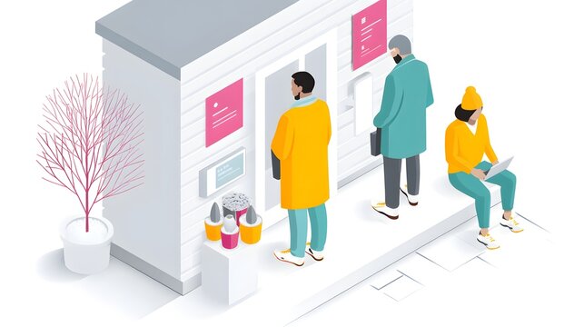 Smart village with mobile banking hubs, local economy thriving due to financial inclusion tech, bright optimistic palette, secure and accessible fintech systems