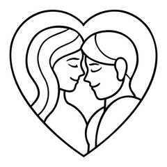 Minimalist line art design of a Man and Woman in heart shape vector illustration isolated on a transparent background