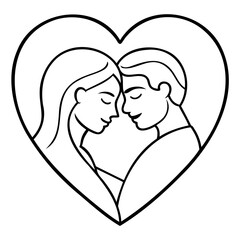Minimalist line art design of a Man and Woman in heart shape vector illustration isolated on a transparent background