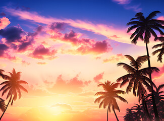 Timeless Tropical Escape: Coconut Palms Under a Sunlit Sky with,generative ai
