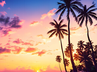 Timeless Tropical Escape: Coconut Palms Under a Sunlit Sky with,generative ai