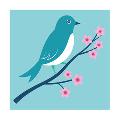 Obraz premium Bird on a branch with flowers.