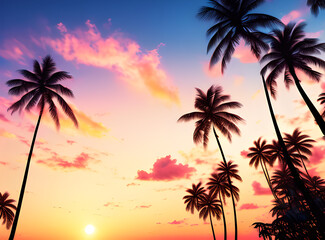 Timeless Tropical Escape: Coconut Palms Under a Sunlit Sky with,generative ai