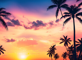 Timeless Tropical Escape: Coconut Palms Under a Sunlit Sky with,generative ai