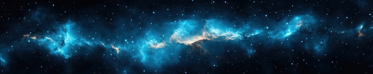 Fototapeta premium Cosmic Nebula Impressionism Vibrant Blues Ethereal Glow Expanding Universe Horizontal Symmetry