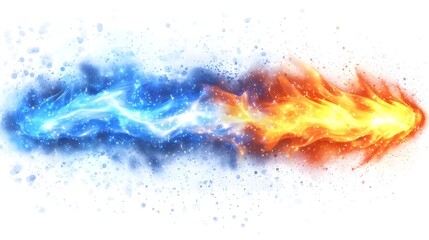 Vibrant Flame and Ice Digital Illustration on White Background
