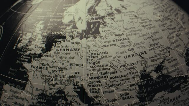 Dark map of Europe and Russia.