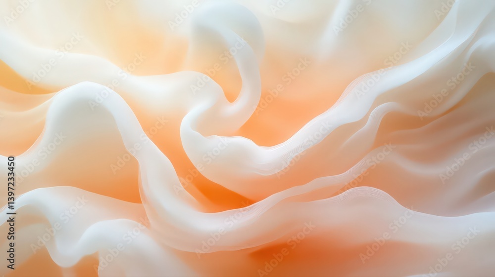 Poster soft white and pale orange fabric ripples featuring gentle folds for abstract texture and background
