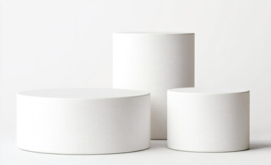 PNG Three varying height white podiums cylinder minimalist porcelain.
