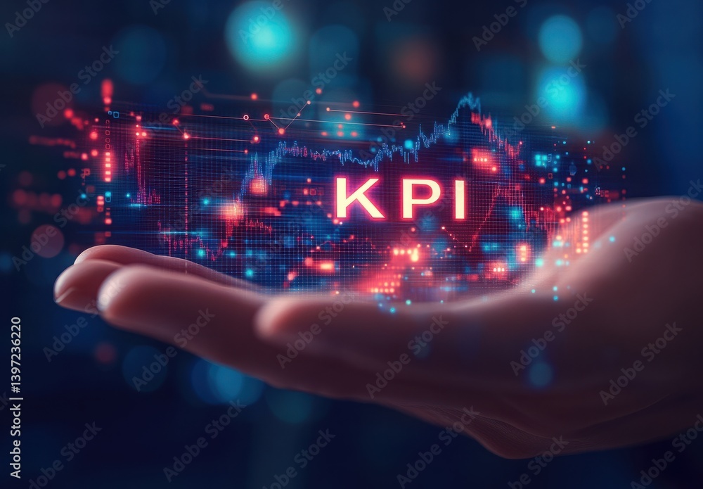 Poster digital analysis of key performance indicators with graphical data visualization and business insigh